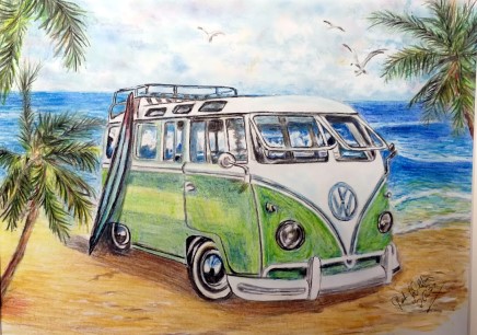 VW-Bulli grn am Strand-70