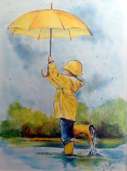 Kind mit gelbem Schirm - VK