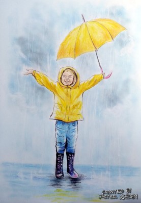 Kind mit gelbem Schirm - 70