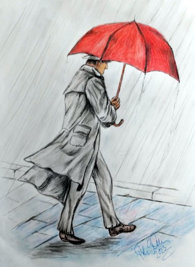 Mann mit rotem Schirm-50