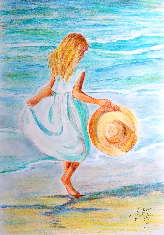 Strandbild mit Sonnenhut- 70