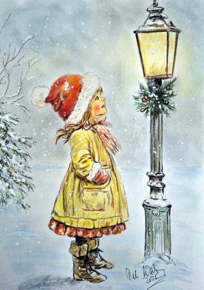 Kind an Strassenleuchte-